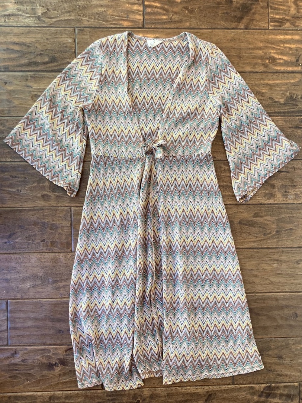Ember Knit Maxi Open Tie Front Kaftan Cardigan Large 70's Hippie Festival